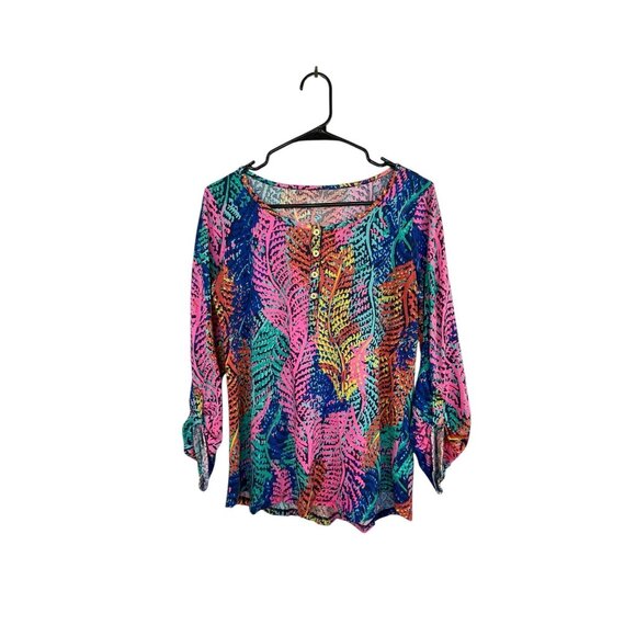 Lilly Pulitzer Electric Feel Henley Top Blouse Women’s Medium NWOT - Picture 1 of 5